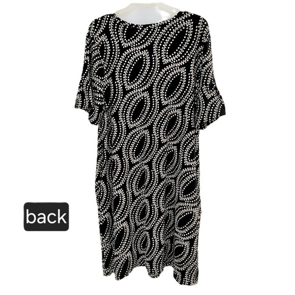 Chico's Short Sleeve Shift Dress Size XL Black Paisley Pullover Ruffle Sleeve - Picture 4 of 8